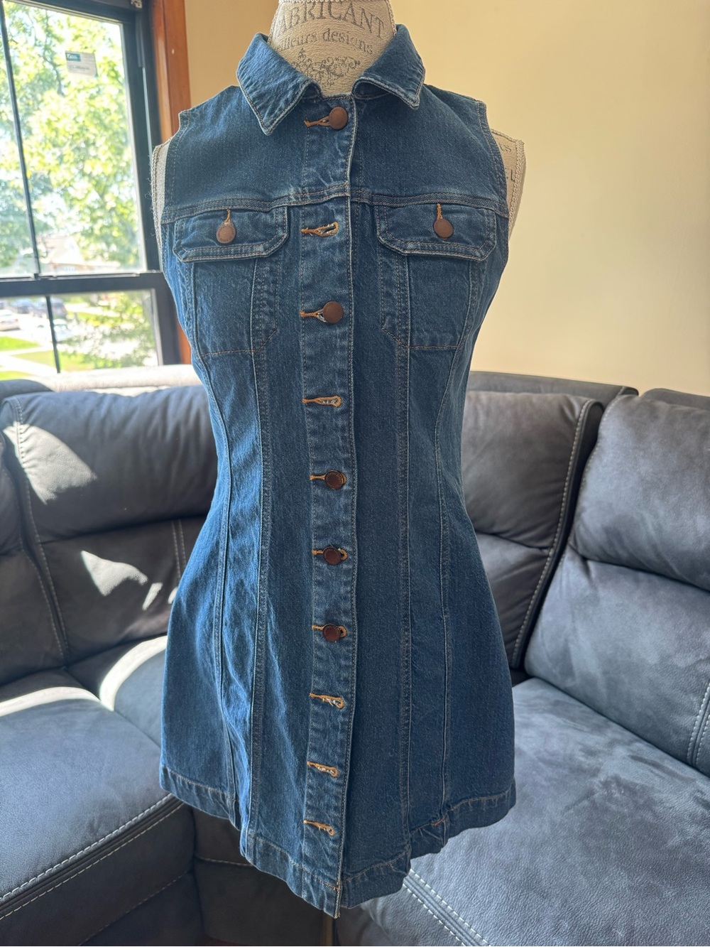 Sleeveless Dark Blue Denim Dress - Women Jeans